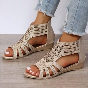 Emery rosé rhinestones decor hollow out wedges sandals